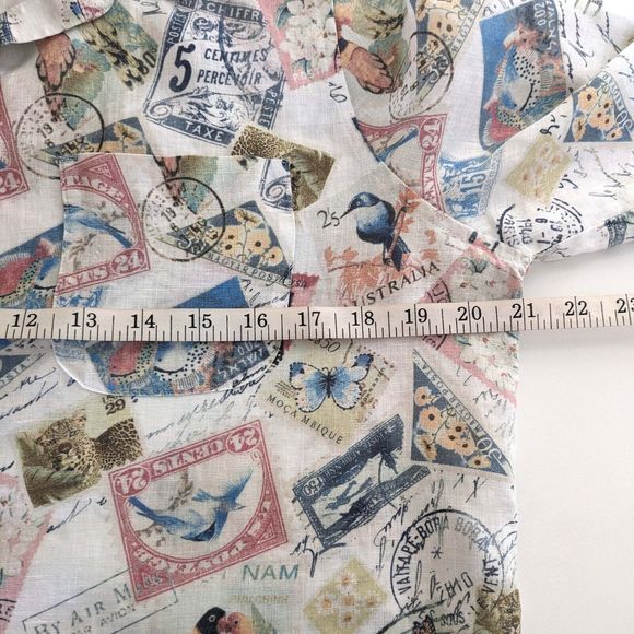 Chicos No Iron 100% Linen Size 1 (8/10) Travel Stamp Button Front Shirt - Picture 7 of 8